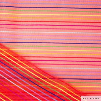 Preview: Netzstoff mit Multicolour Streifen Coral